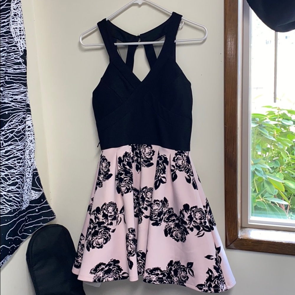 Black & Pink Floral Prom Dress